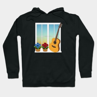 Acoustic Guitar Leaning Against Window with Flowers Hoodie